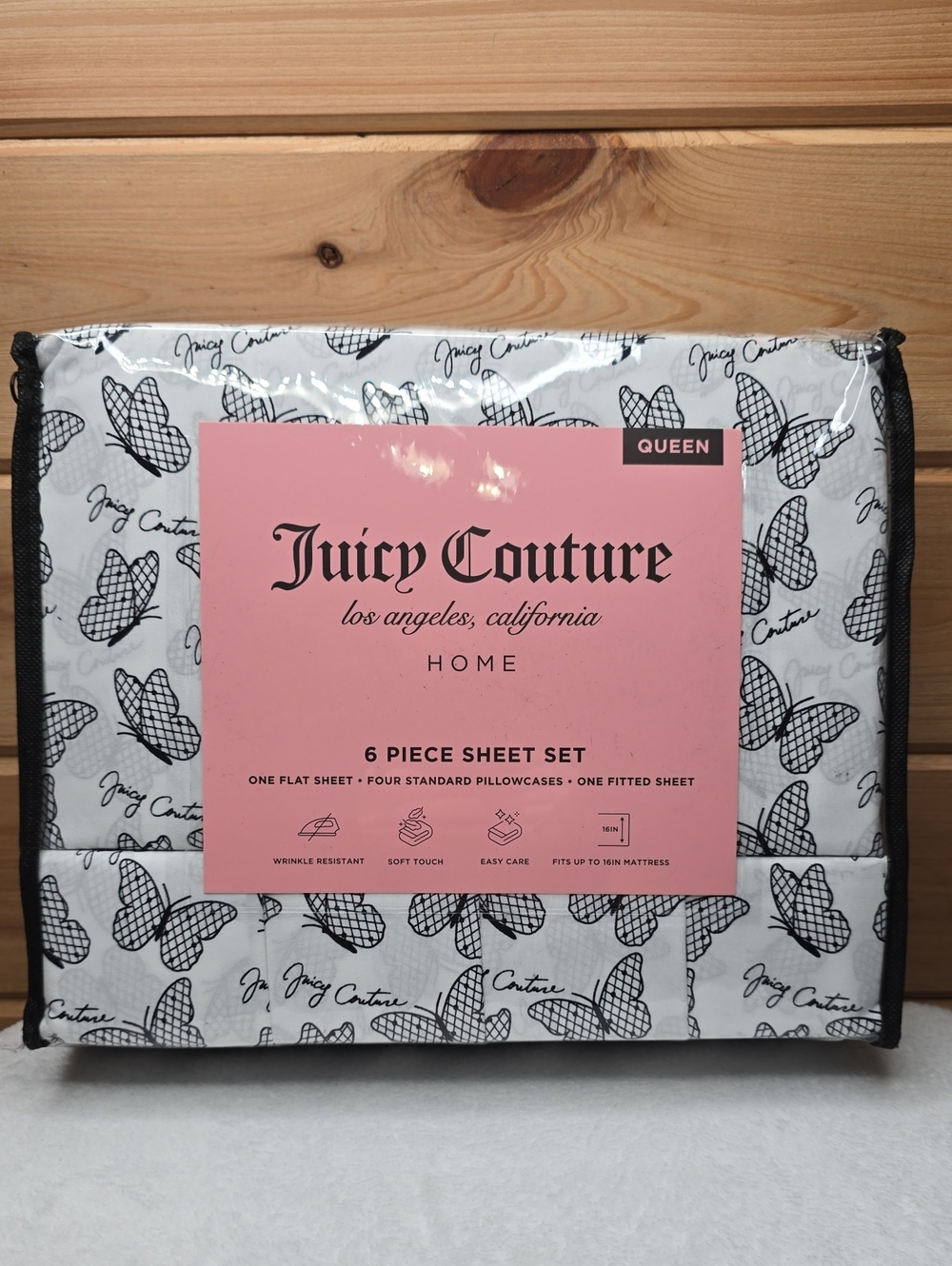 Juicy Couture 6 piece QUEEN Sweet Butterflies Sheet Set-NWT